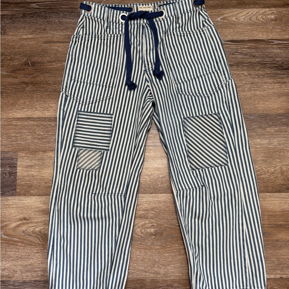 We The Free Denim - We The Free Striped Navy and White Moxie Railroad Barrel Pants Size 28